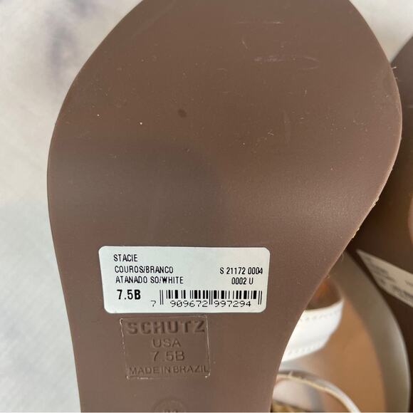 Schutz Stacie White Crisscross Leather Strap Raffia Heel Platform Sandals NWOB - Picture 9 of 10